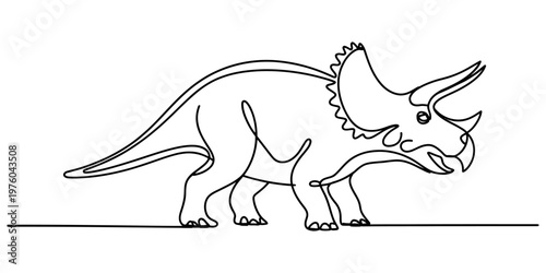 A minimalist single line drawing of a triceratops dinosaur isolated on a plain white background Vector, illustration