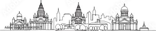 Continuous single line drawing of Helsinki skyline, Finland city landmark outline