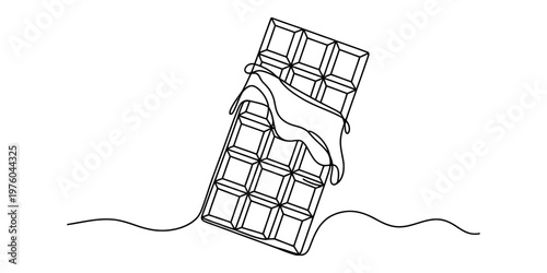 Minimalist continuous single line drawing of a delicious chocolate bar with a wrapper piece Vector, illustration