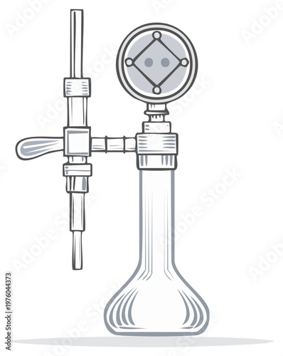 Isolated illustration of a beverage tap with a handle in vintage style. Beer dispenser equipment with an old-fashioned dispenser for a bar.