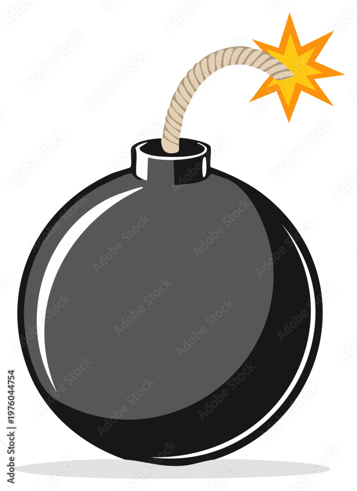 Fototapeta premium Cartoon Bomb With Burning Fuse and Starburst Explosion Element