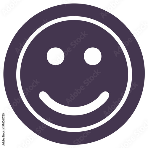 Smiling face icon design isolated. Happy face in dark purple circle.