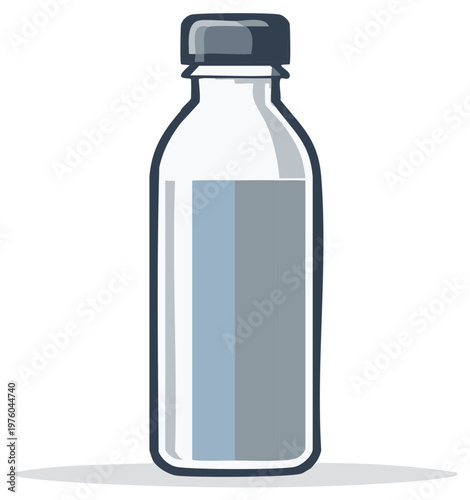 Cartoonish Isolated Clear Glass Bottle with Liquid and Lid Still Life