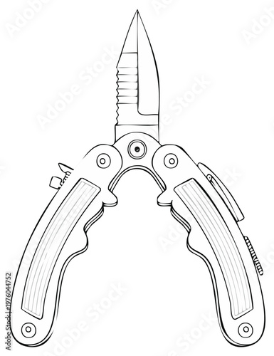 Outlined multipurpose utility knife tool illustration shows open blade ready for tasks