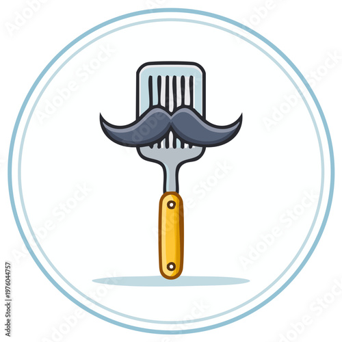 Grilling Spatula with Mustache Cartoon Icon for Barbecue Themed Graphics or Logo