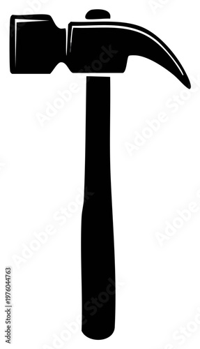 Black silhouette of a classic claw hammer tool for construction and home repair