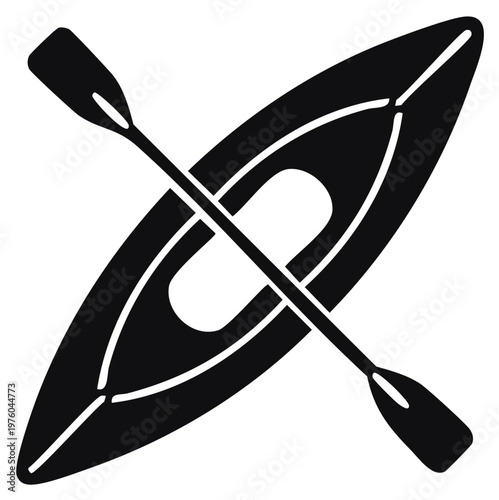 Kayak boat with paddle vector icon illustration for outdoor water adventure and canoeing activity in a simple minimalist design