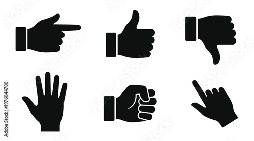 Black hand gesture icons pointing.