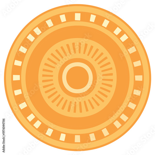 Geometric Orange Mandala with Concentric Circle and Square Patterns, Decorative Round Design