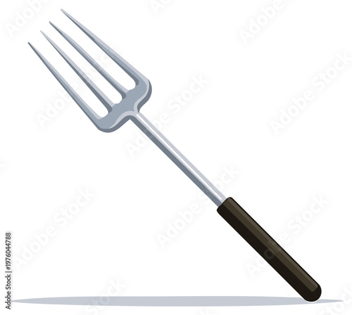 Stylized three-tined pitchfork tool vector illustration. Essential equipment for gardening and farm work.