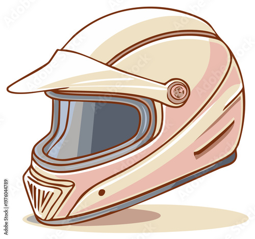 Protective full face motorcycle helmet in a clean cartoon vector illustration style