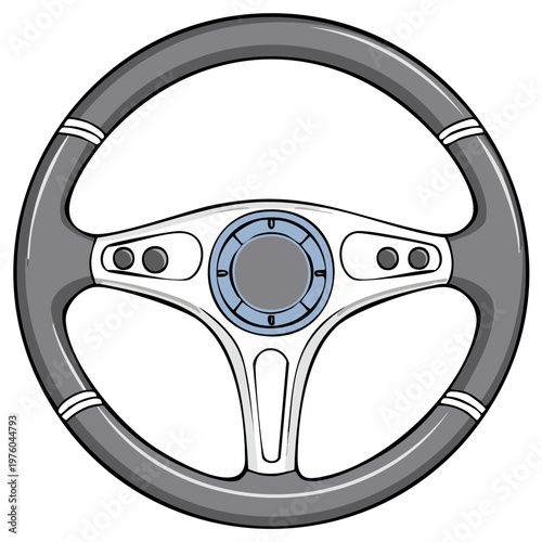 Modern Automotive Steering Wheel with Detailed Center Controls and Sporty Design