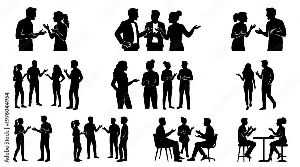 Fototapeta premium Silhouettes of people interacting socially.