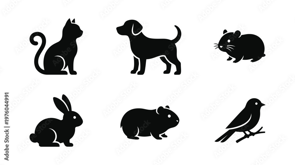 Obraz premium Black silhouettes of various cute animals.