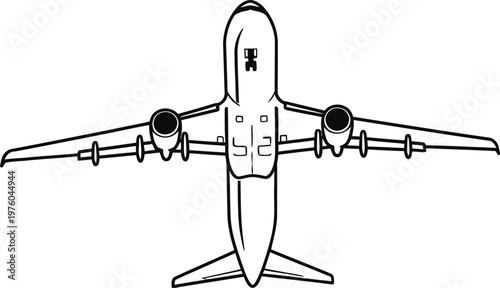 Top view of a commercial airliner jet aircraft isolated on a plain white background illustration