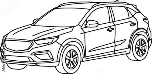 Modern SUV car perspective view line art vector illustration with detailed outline automotive design in minimal style