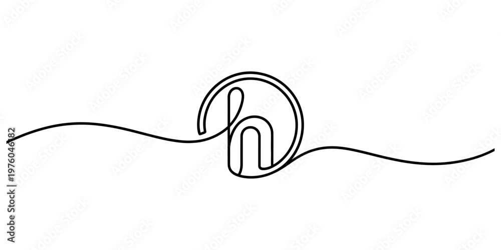 Obraz premium Minimalist continuous line drawing of the letter h inside a circular shape on white background Vector, illustration