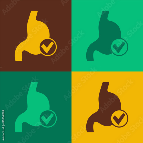 Pop art Human stomach health icon isolated on color background. Vector