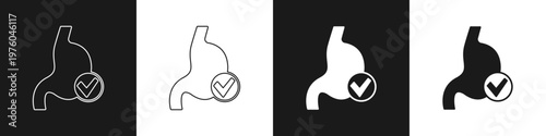 Set Human stomach health icon isolated on black and white background. Vector