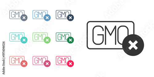 Black No GMO icon isolated on white background. Genetically modified organism acronym. Dna food modification. Set icons colorful. Vector