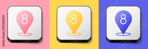 Isometric 8 March icon isolated on pink, yellow and blue background. International Happy Women Day. Square button. Vector Free Download Isometric 8 March icon isolated on pink, yellow and blue background. International Happy Women Day. Square button. Vector - GFXLoad