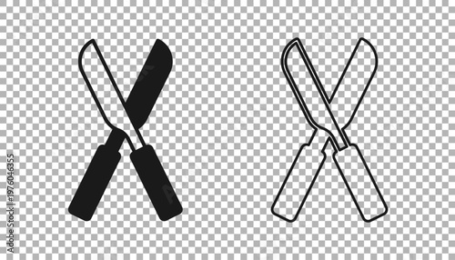 Black Gardening handmade scissors for trimming icon isolated on transparent background. Pruning shears with wooden handles. Vector