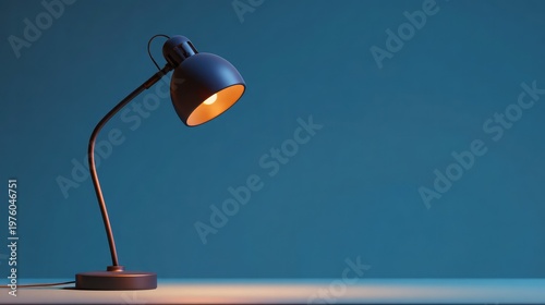 photorealistic minimal desk lamp on table with soft glow light, clean background, 