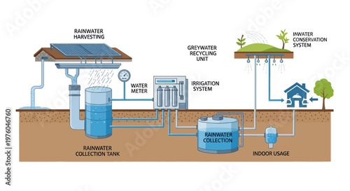 Illustration of Sustainable Water Conservation and Recycling System