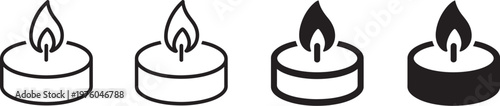 Candle icon, tealight flame vector, warm illumination symbol, soft burning glow, decor and memorial themes, minimal fire pictogram illustration