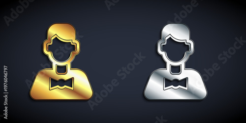Gold and silver Casino dealer icon isolated on black background. Casino croupier. Long shadow style. Vector
