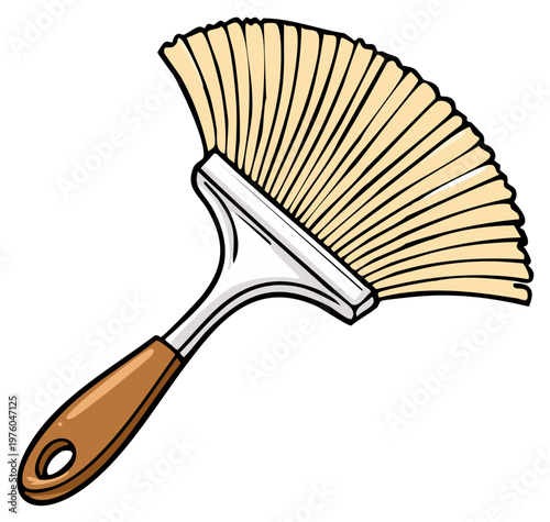 Cartoon illustration of dust brush with wooden handle, home cleaning tool