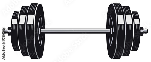 Vector illustration of a robust barbell with stacked weights, symbolizing power and muscle training.