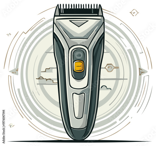 Illustration of an electric hair clipper in a modern style with graphic design elements