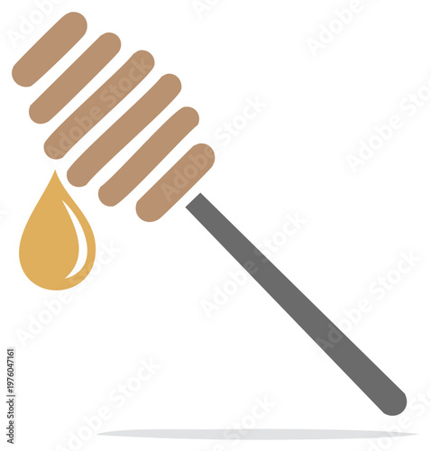 Minimal Honey Dipper Design with Golden Drip Simple Icon Craft Style Sweet Treat Food Ingredient Honeycomb Shape