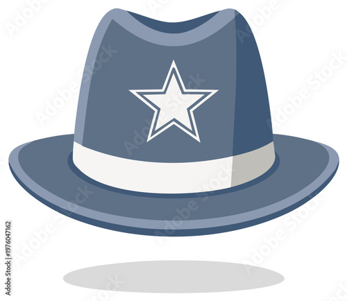 Blue Fedora Hat with White Star Logo Illustration.