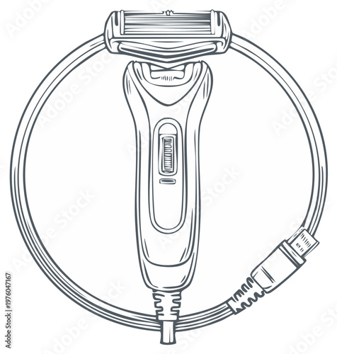 Corded Electric Shaver Outline Illustration for Personal Grooming and Shaving