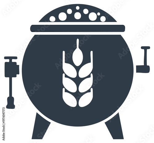 Brewery Kettle with Grain Pictogram, Craft Brewing Symbol, Brew Process Device