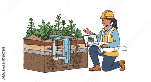 Engineer Analyzing Underground Water System with Digital Tablet
