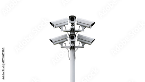 Принти на полотні Multiple security cameras mounted on a tall white metal pole