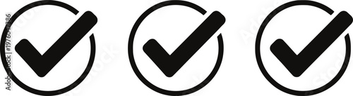 Three black check mark icons in circles representing completion agreement or positive confirmation