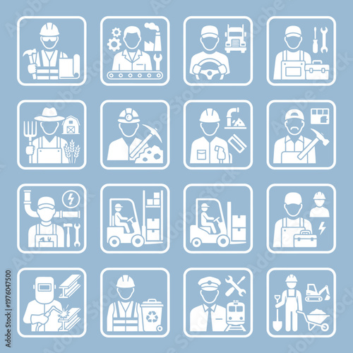 A Collection of Industry and Labor Icons Representing Diverse Professions and Skills