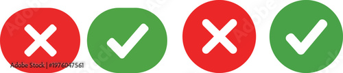 Four oval icons depicting statuses red 'x' and green checkmarks in a row