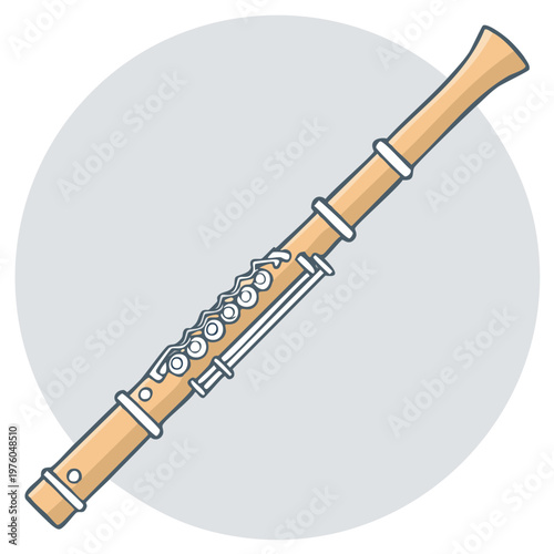 Illustration of a musical wooden flute instrument inside a gray circle