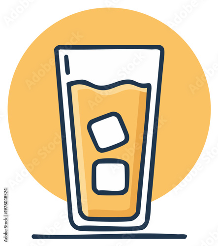 Refreshing Cold Beverage in Tall Glass with Ice Cubes in Front of Warm Round Background
