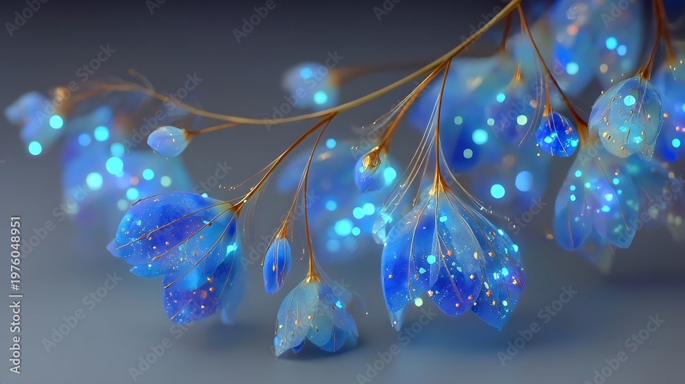 Naklejka premium Glowing Blue Flowers with Fantasy Floral, and Magic Bloom.