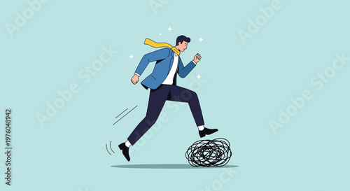 Businessman overcoming obstacle problem solving challenge success.