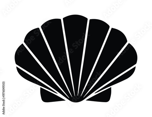 Minimalist seashell silhouette icon, black scallop shell vector, nautical summer beach logo eps