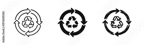 Recycle symbol icons set. Eco-friendly reuse and reduce sign collection for sustainability.