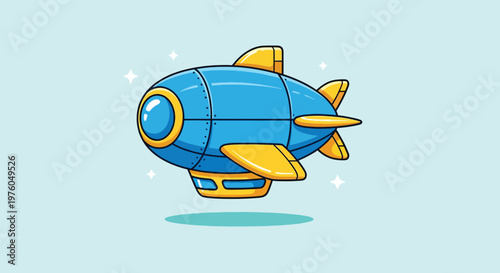 Cute Cartoon Blimp Flying in the Sky Vector illustration.