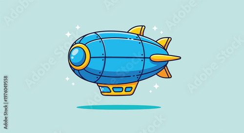 Cute Cartoon Blimp Flying in the Sky.